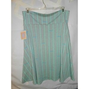 NEW Lularoe Azure Skirt Aqua Blue Maroon Striped Soft Comfy Fold 2XL Knee length